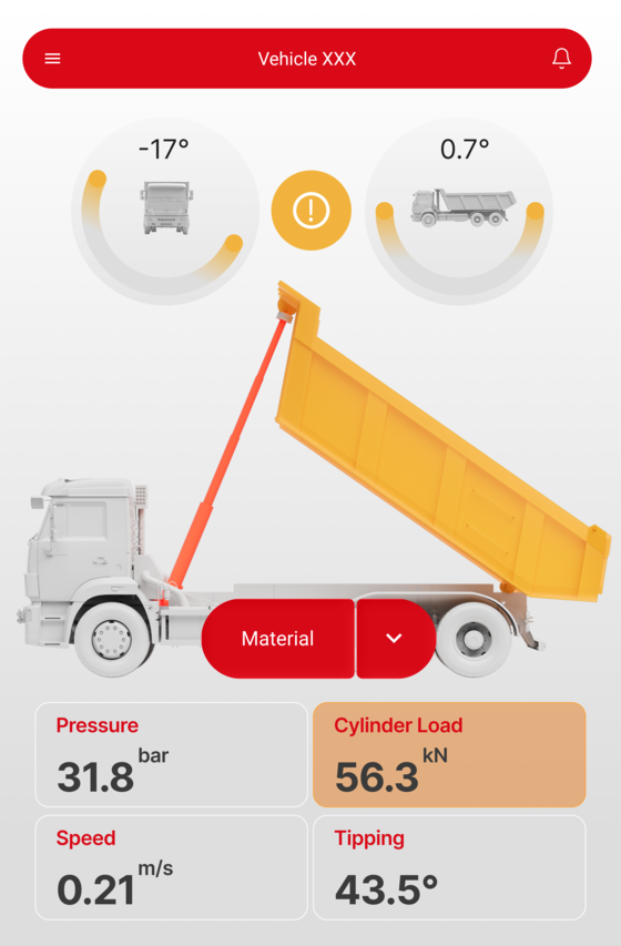 ITA EVO app — amber state: cylinder load approaching the limit