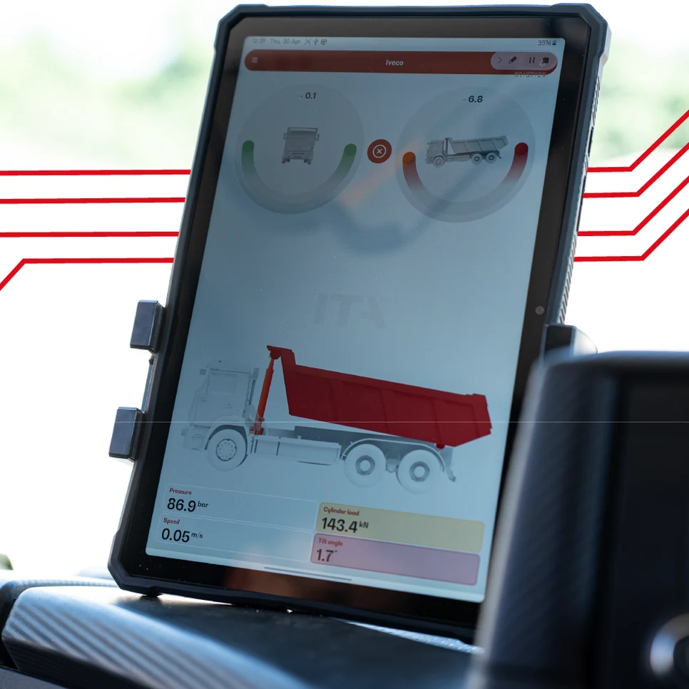 ITA EVO app running on a tablet mounted in the cab