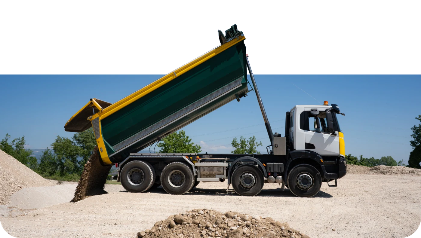 Binotto tipper truck unloading on site